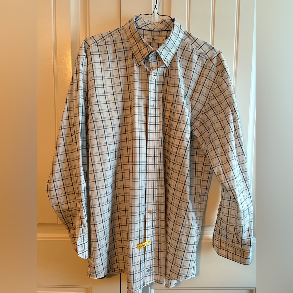 Onward Reserve Men's Plaid Button-Up Dress Shirt — Ivory with Navy & Light Blue